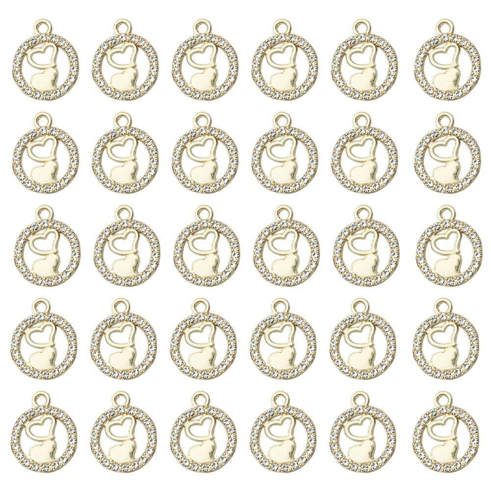 7207 Love Heart Charm Gold Double Heart Connector Charms 30 Pcs Crystal